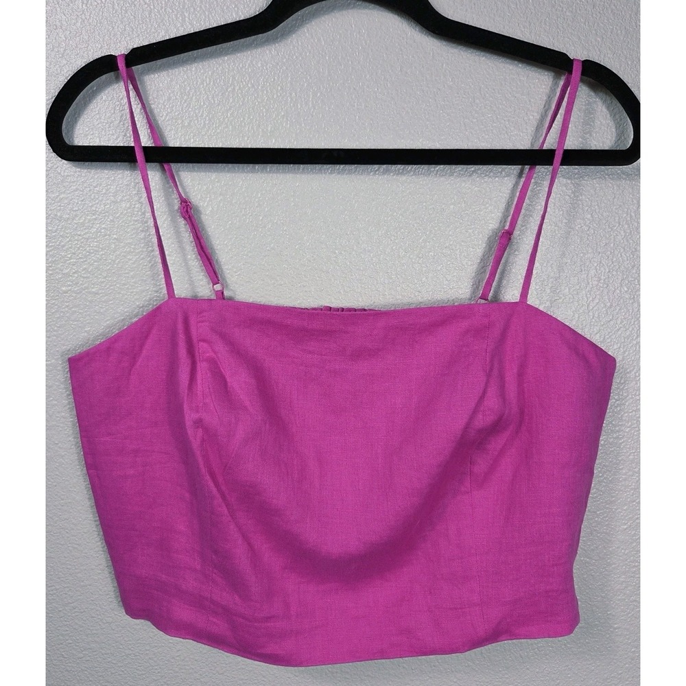 Boden Pink Linen Crop Cami Top Smocked Back Adjustable Straps US 10